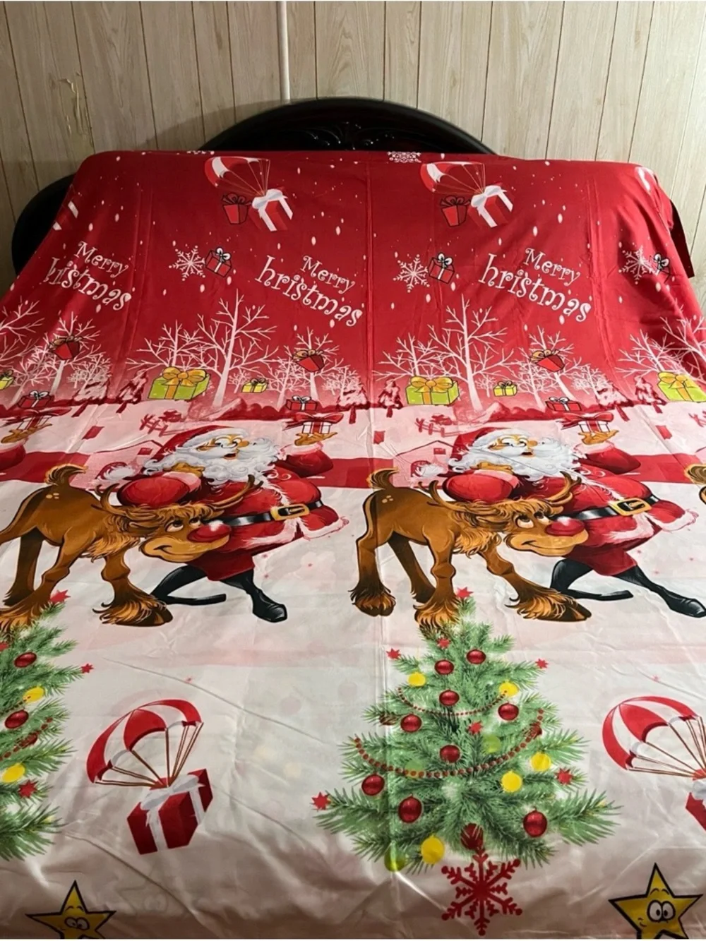 Handmade Festive Red Merry Christmas King Size Duvet - Holiday Home Bedding